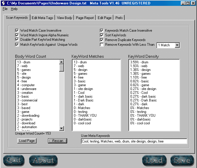 Meta Tools - Web page key word analysis tool.